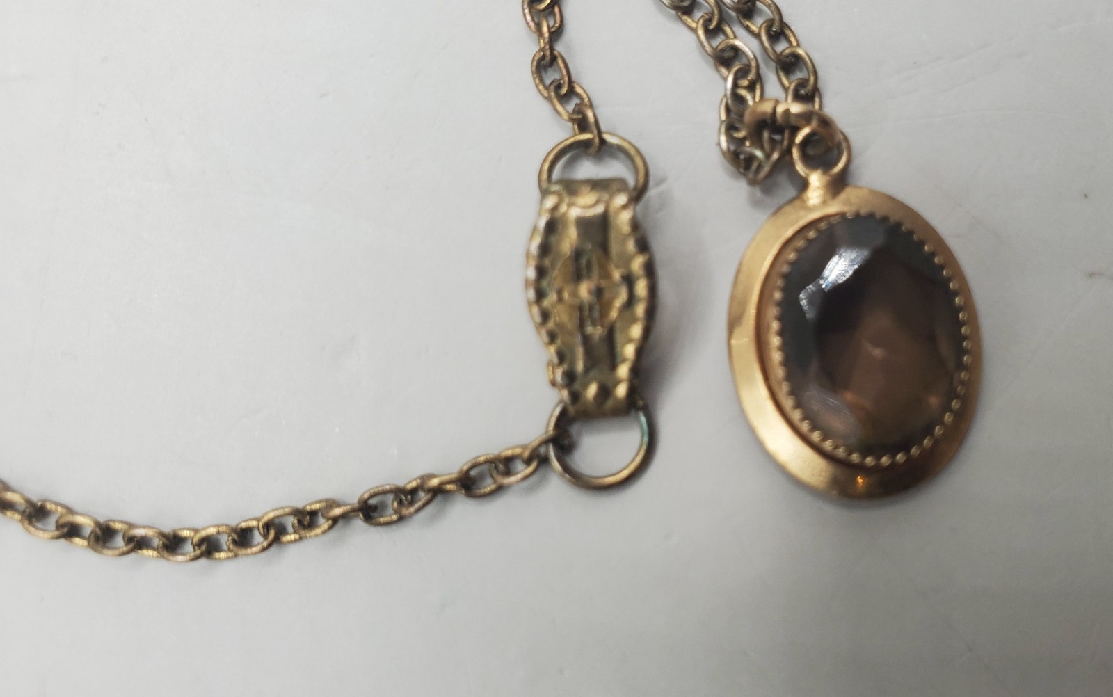 Vtg Estate Pendants: Smokey Quartz TESTED Gemstone W/Chain, Small Green Glass