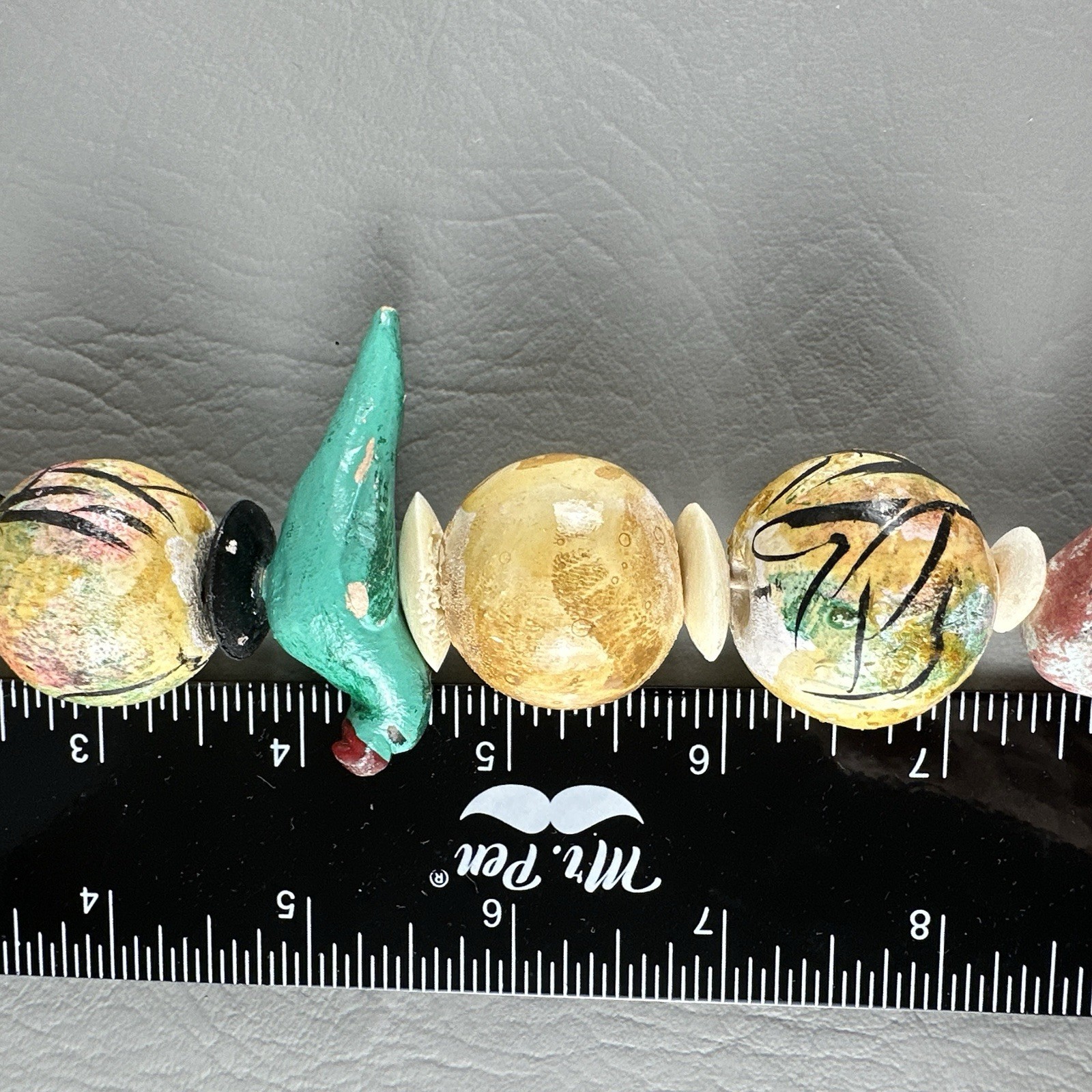 Vintage Hand Painted Necklace Bird Bead Artisan Wood 27”