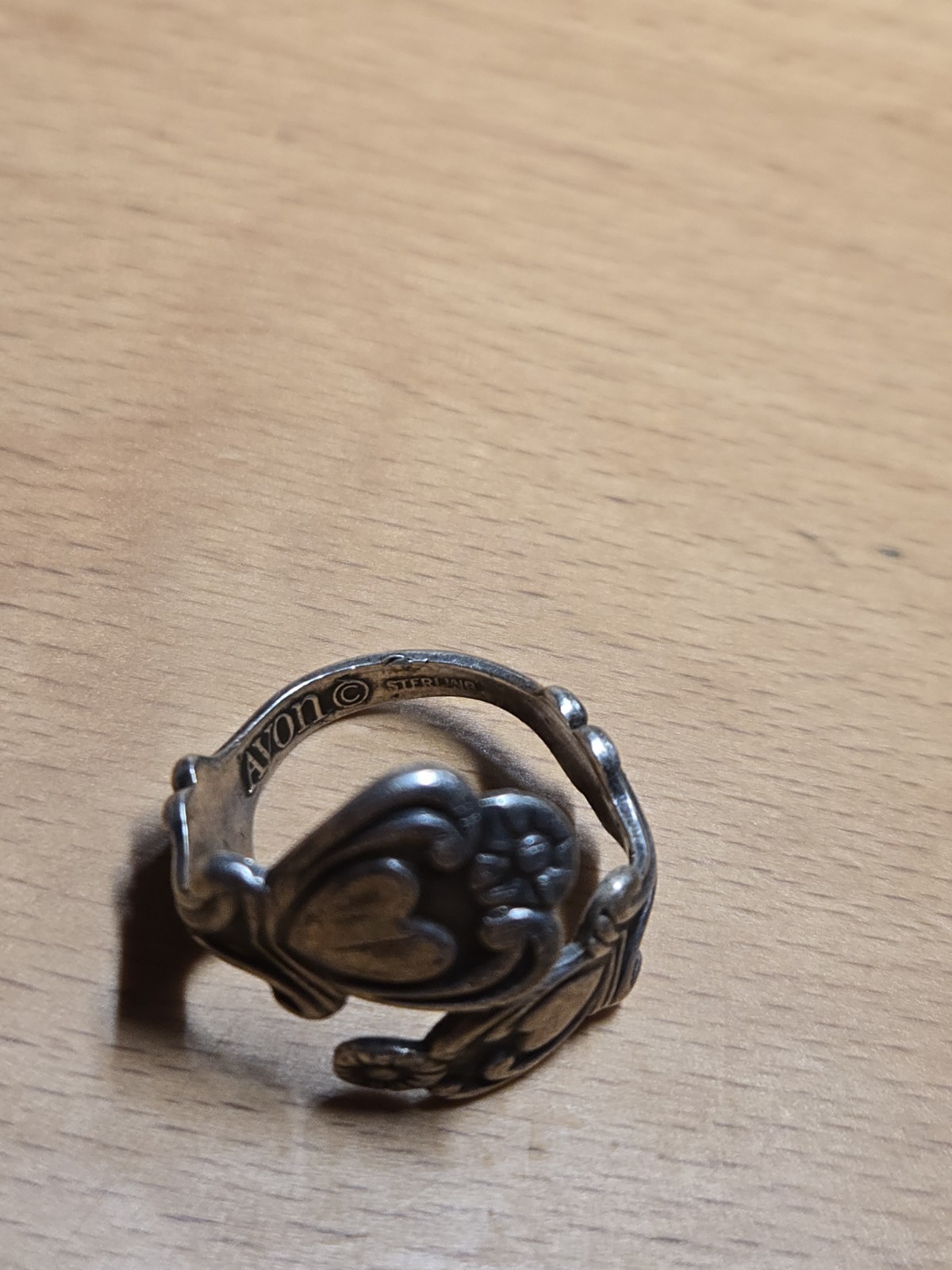 Vintage Avon Sterling Silver Hearts Flowers Spoon Ring Adjustable Size 4-8 4.83g