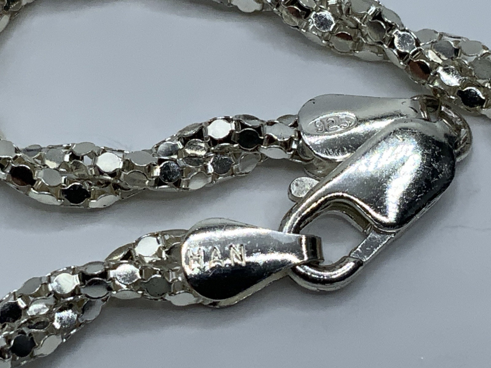 Sterling Silver Rhodium HAN ITALY 3.7 mm Popcorn Twist Chain 18” Necklace