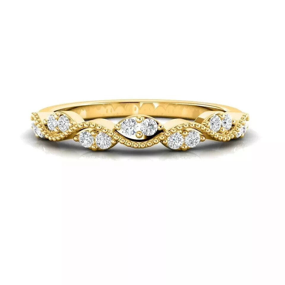 1 Ct Round Lab Created Diamond Stacking Milgrain Wedding Ring 14K Yellow Gold FN