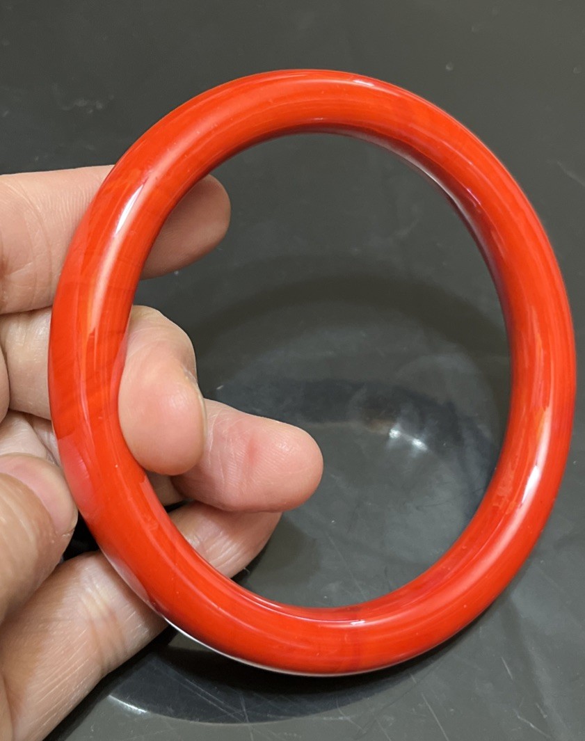 Vintage Iridescent Cherry Red Glass Bangle Bracelet 22cm Or 8.67” Large