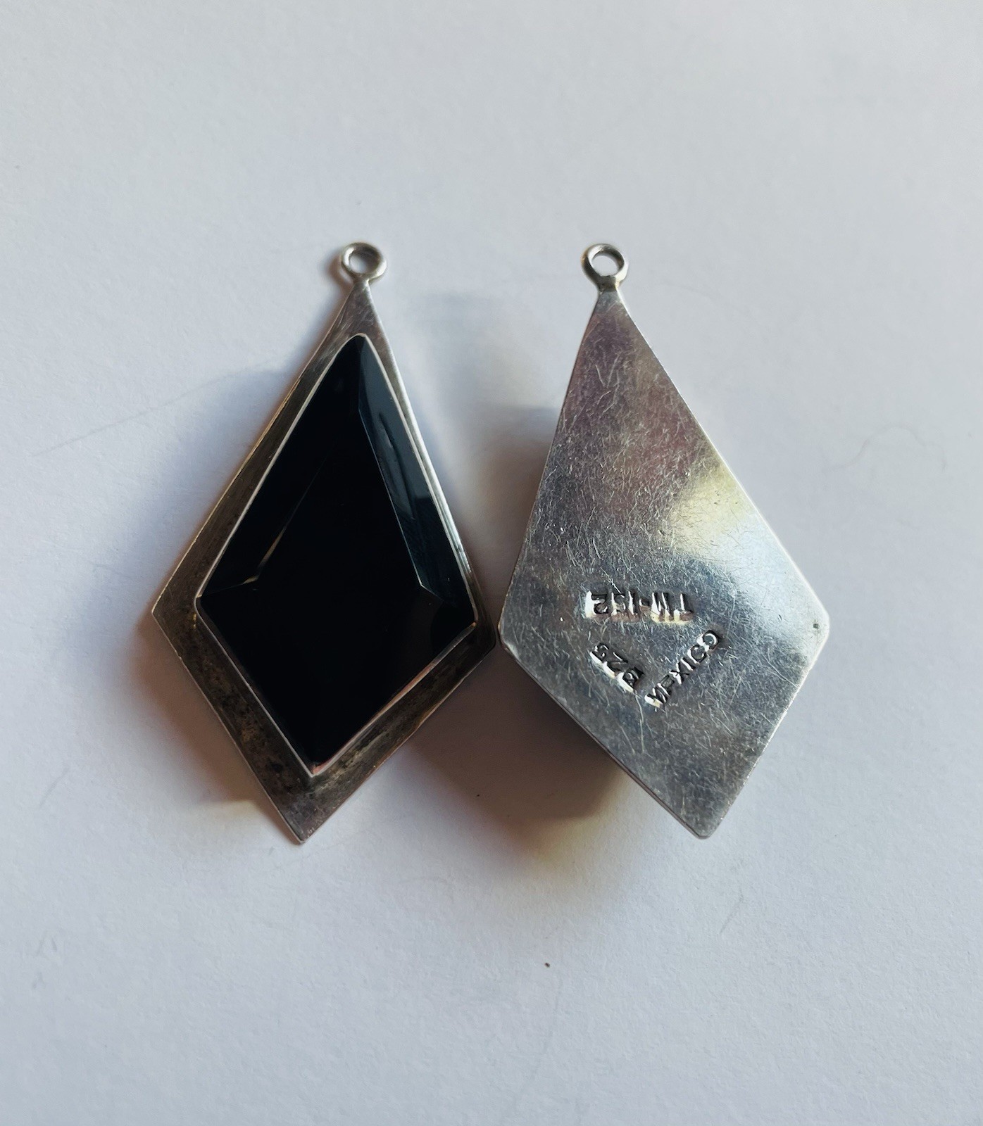 VINTAGE silver Earrings TAXCO black onyx large modernist style