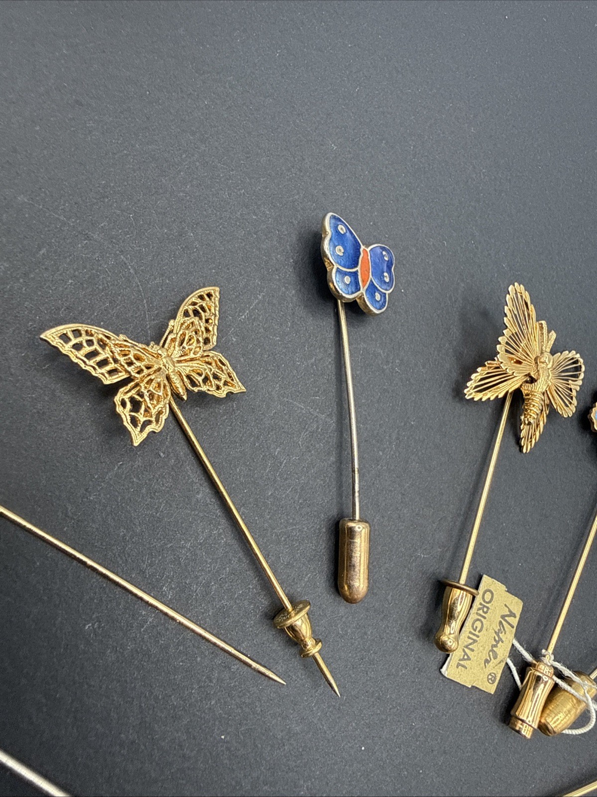 Lot Of Gold Tone Stick Pins – Butterflies Flower Garden Cloisonné One Monet B7