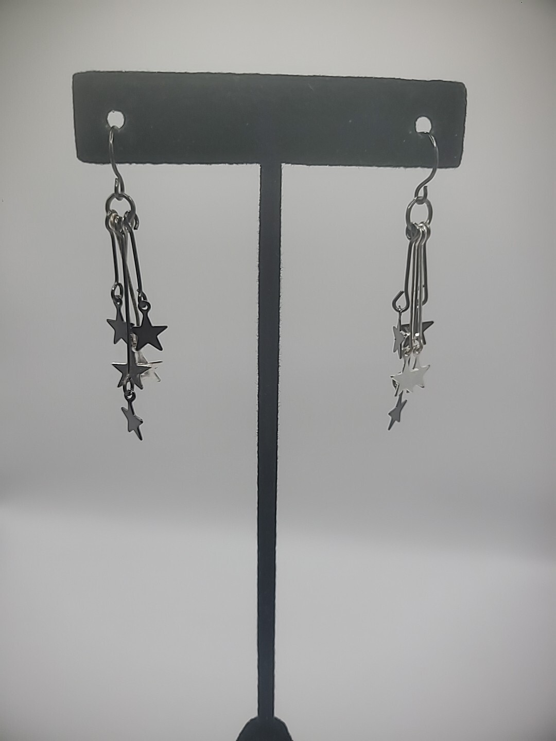 Silver Tone Hook Pierced Earrings Drop Dangle Multiple Stars Jewelry Costume
