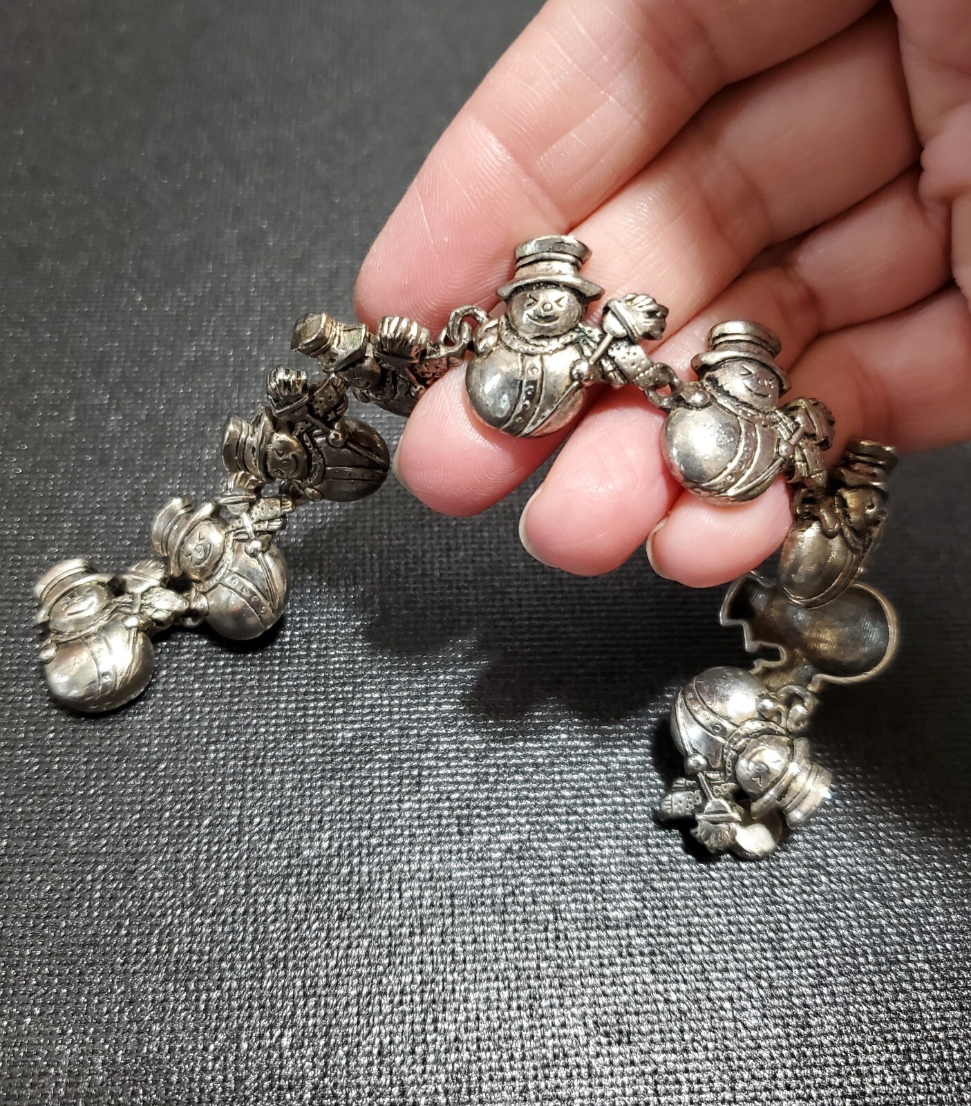 Vintage Bracelet Lot Of 5, Pewter Snowmen, Resin & Metal, Glass Bead Wristwatch