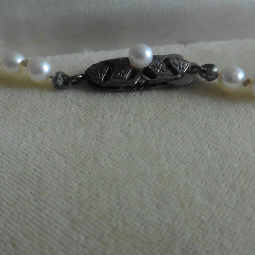 Mikimoto Cultured White Round Pearl Beaded Necklace 20.5in Silver Clasp