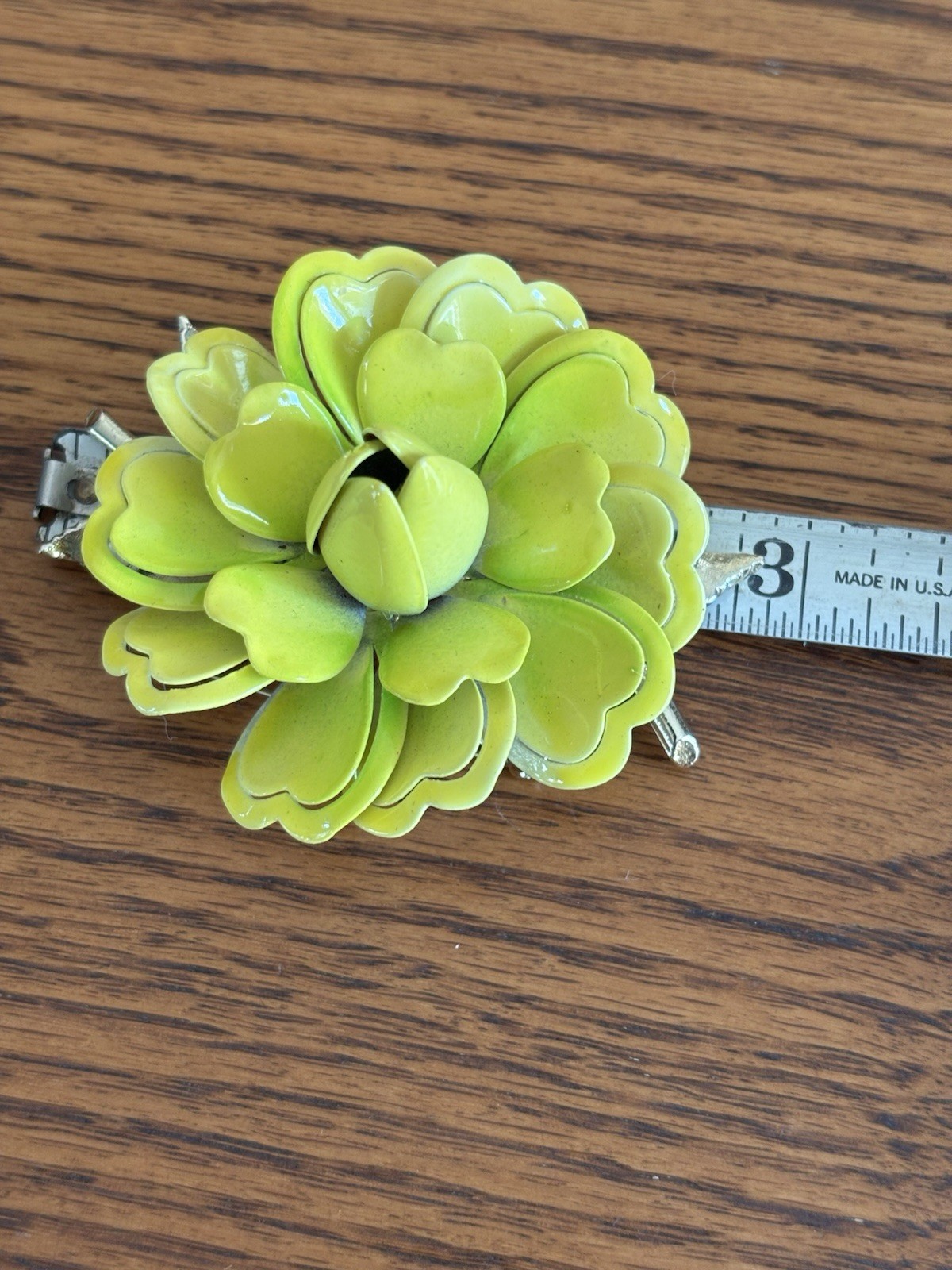 Vintage Coro Signed Lime Green Enamel Metal Brooch Earrings
