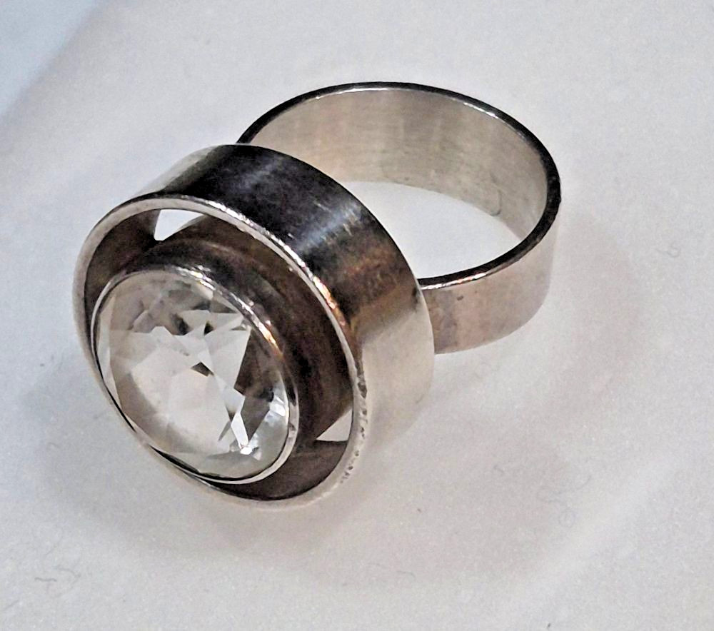 Modernist N E FROM Silver 925 Rock Crystal Ring Danish Scandinavian Designer SZ7