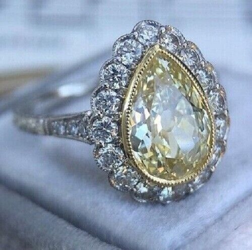 Art Deco 3.90 Ct Canary Diamond Vintage Engagement Ring 925 Sterling Silver