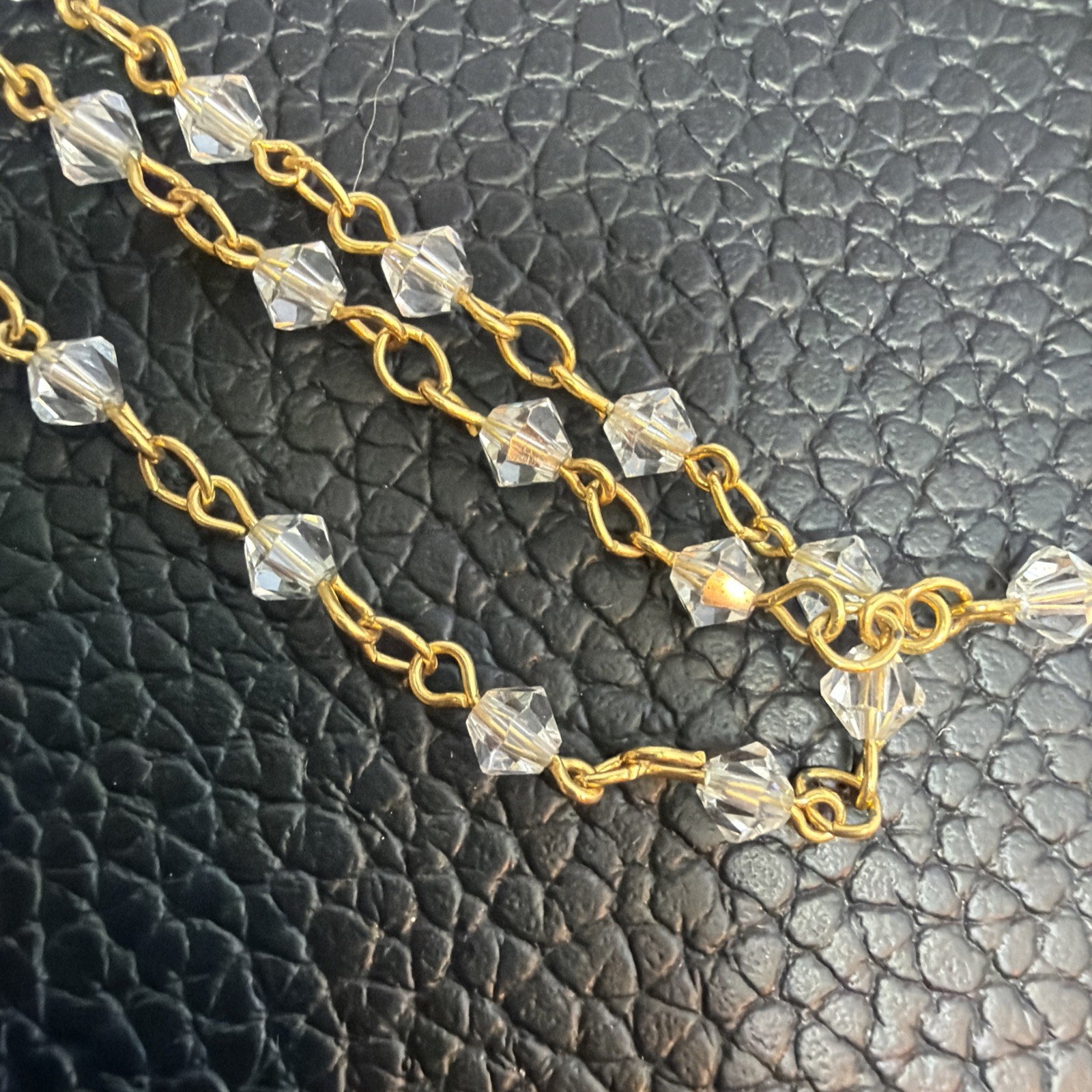Vintage AUSTRIAN CRYSTAL USA – Gold tone Clear Crystals 35” Necklace