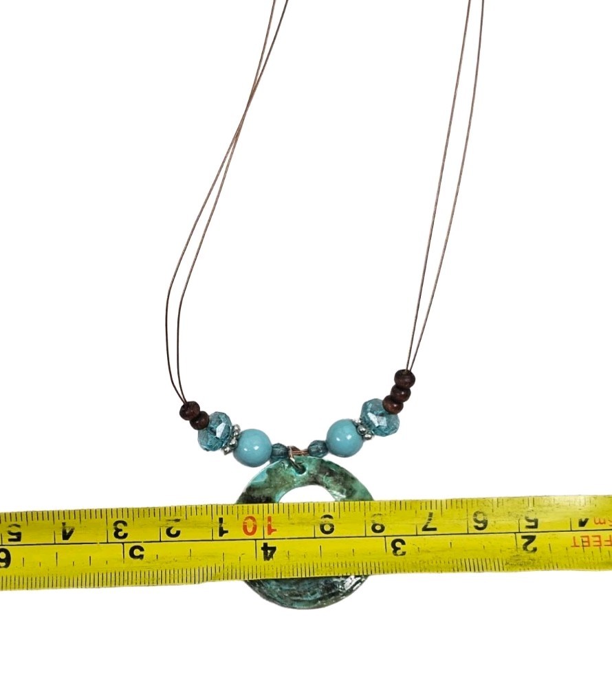 Vintage Abalone Paua Shell & Bead Donut Pendant Wire Necklace Bohemian | Beachy