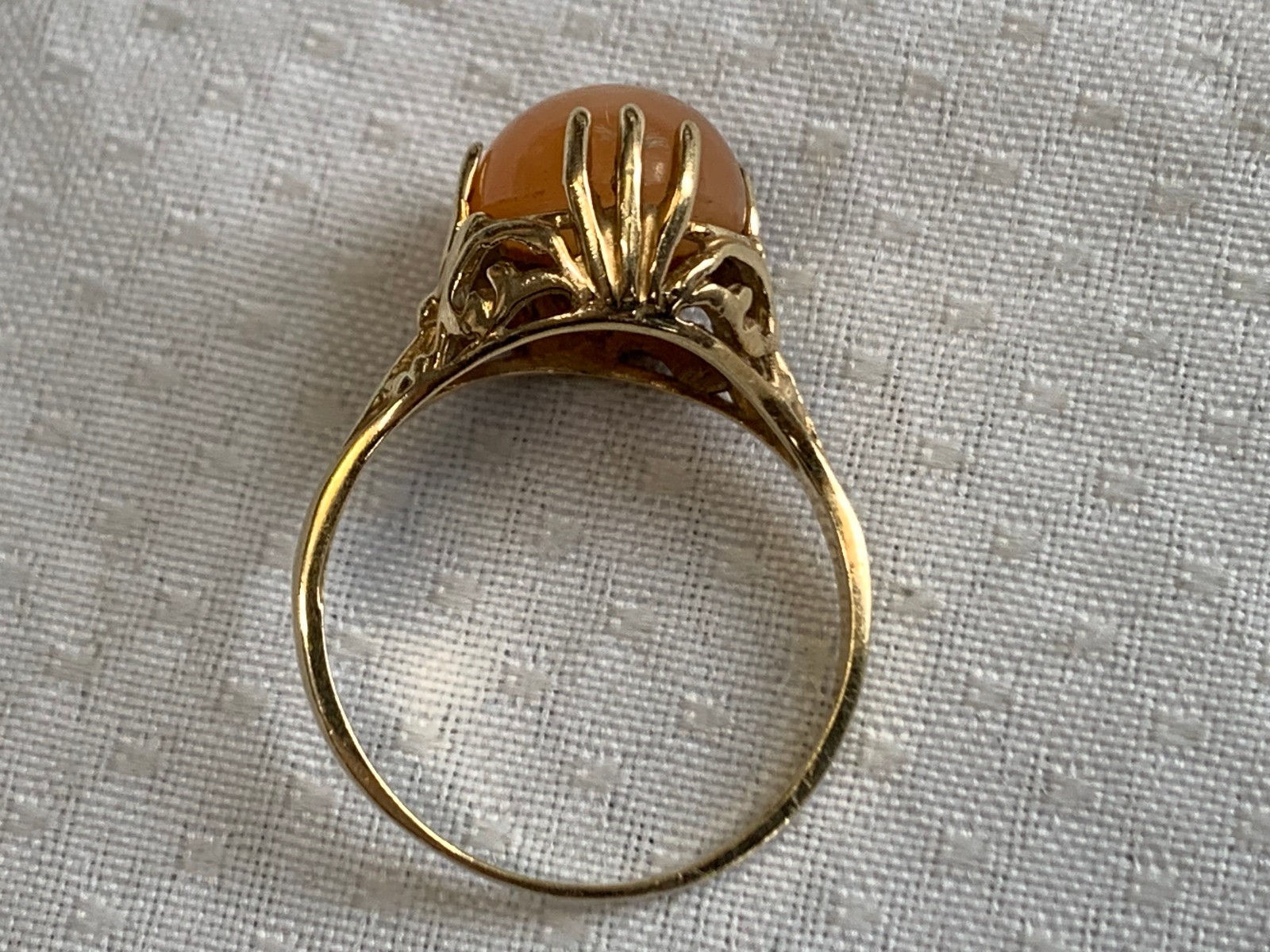 Vtg 10K Yellow Gold Ring 2.82g Fine Jewelry Size 7 Band Peach Color Stone *READ*