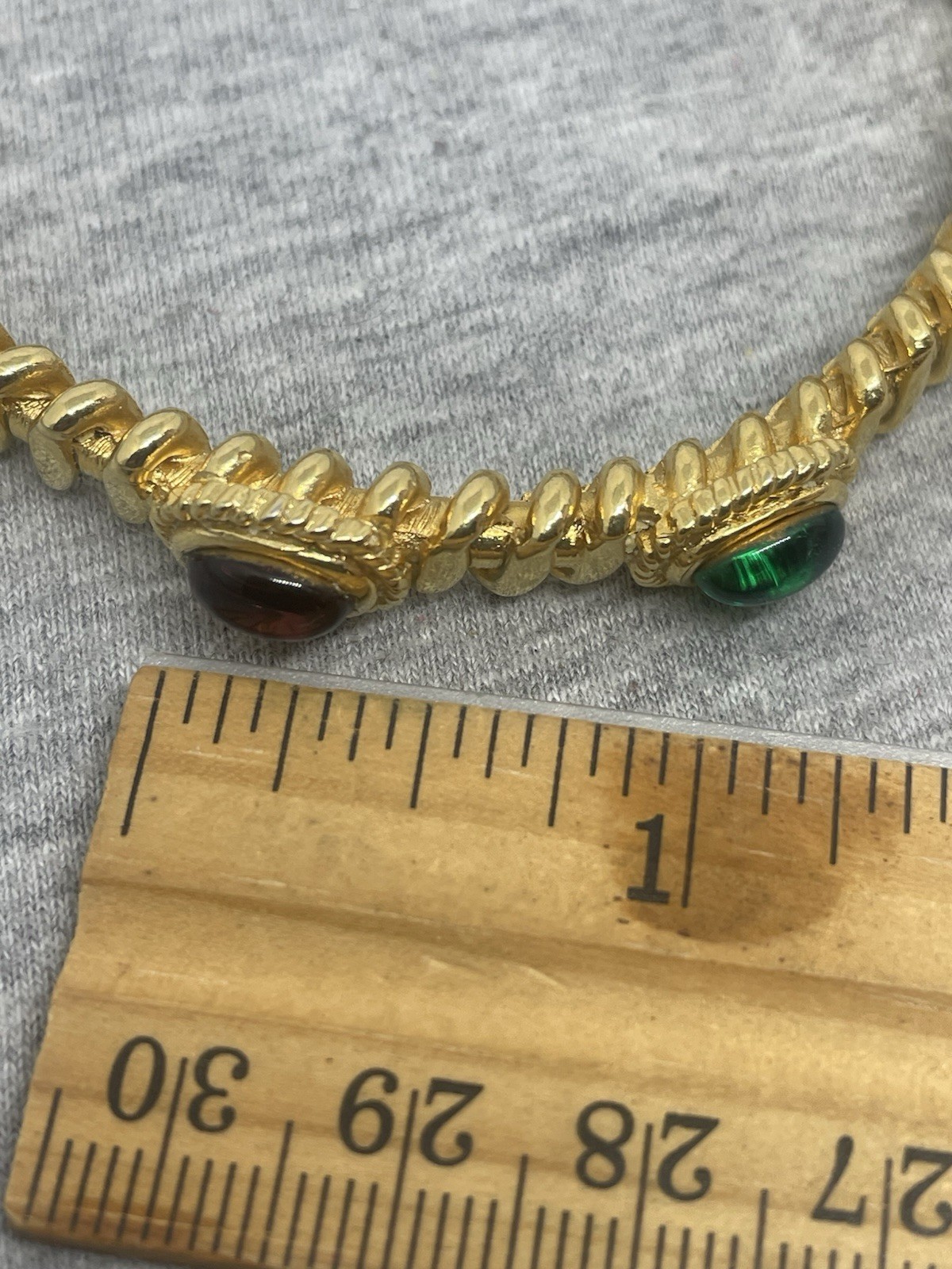 Vintage GoldTone Gripoix Multicolor Glass Cabochons 7.67” Bangle Bracelet