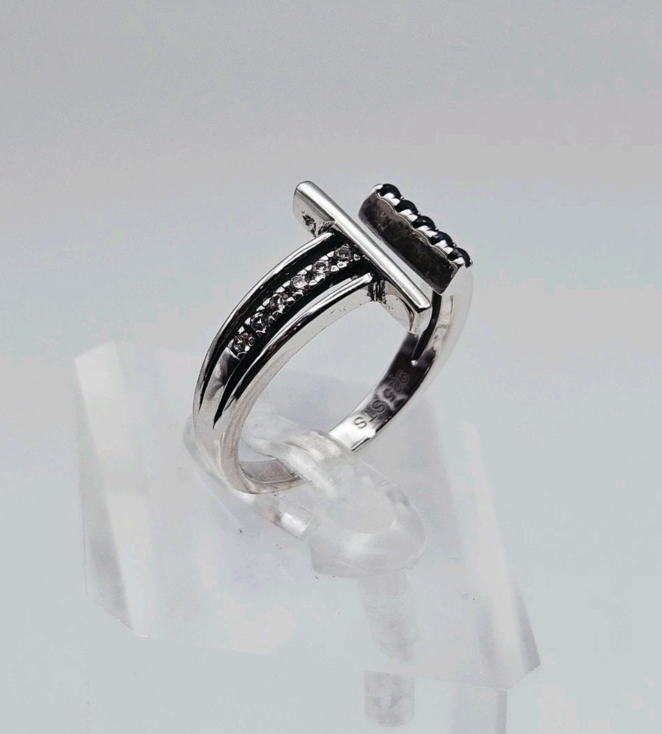 Sterling Silver Channel Set Blue & White Topaz Bypass Ring Size 8