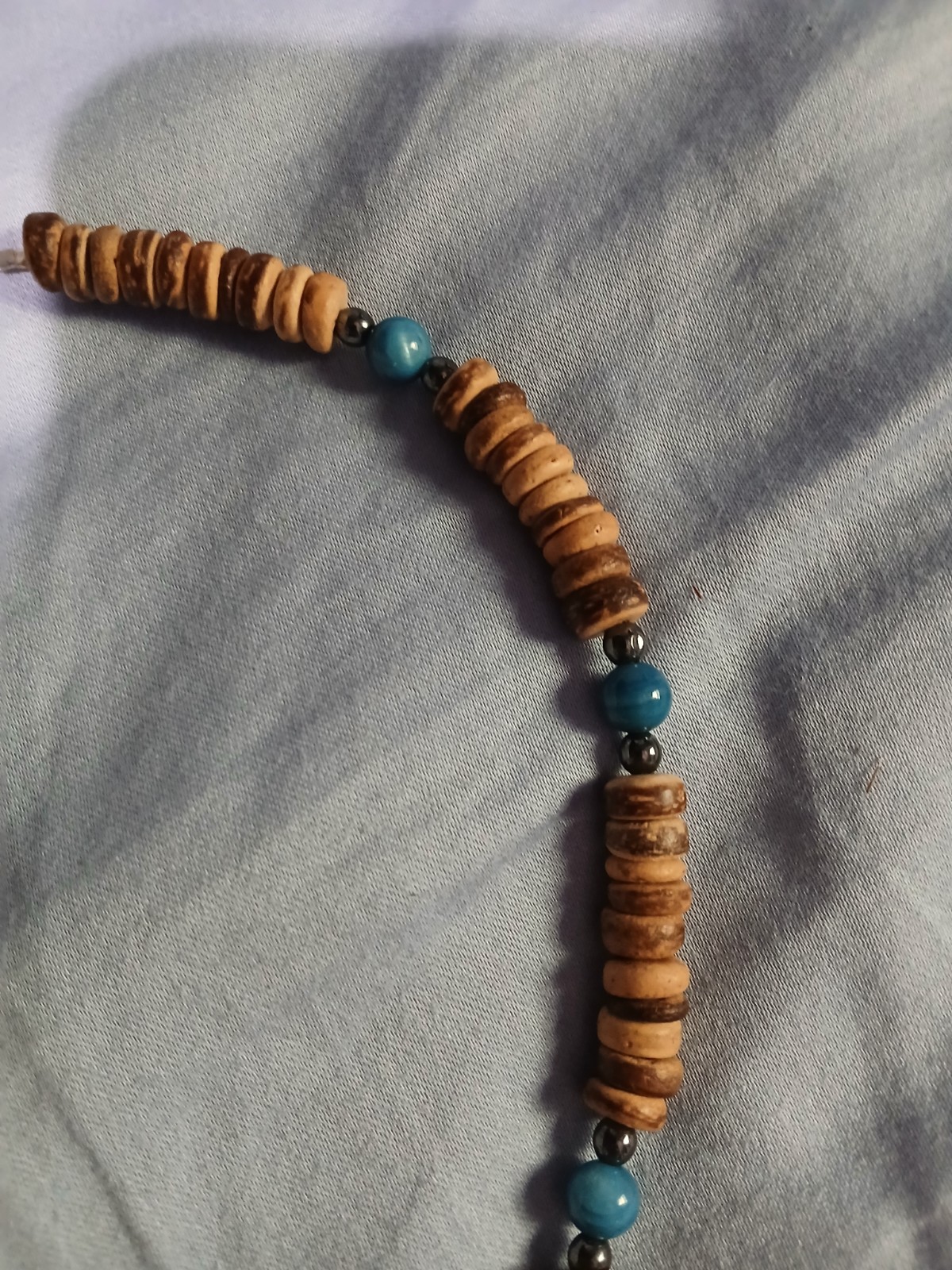 Dyed Blue River Shell Coconut Bead Hemp Necklace Cord Hippie Boho Surfer