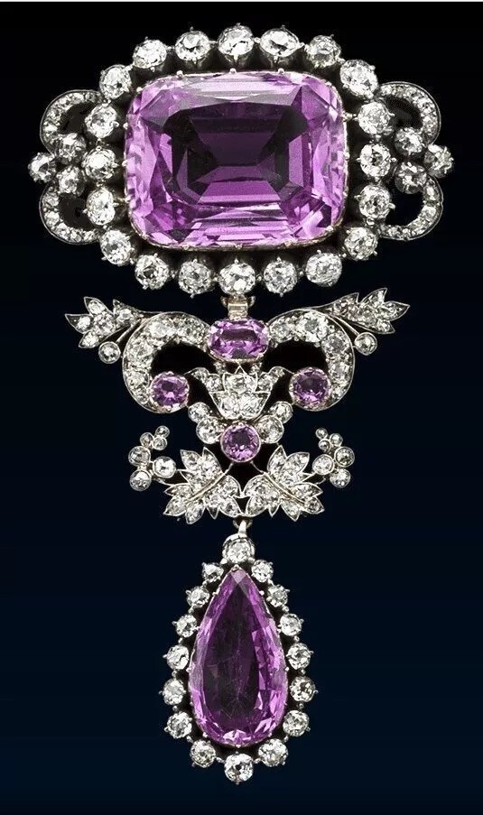 Lab Amethyst Vintage Style Brooch 925 Sterling Silver High Auction Joaillerie
