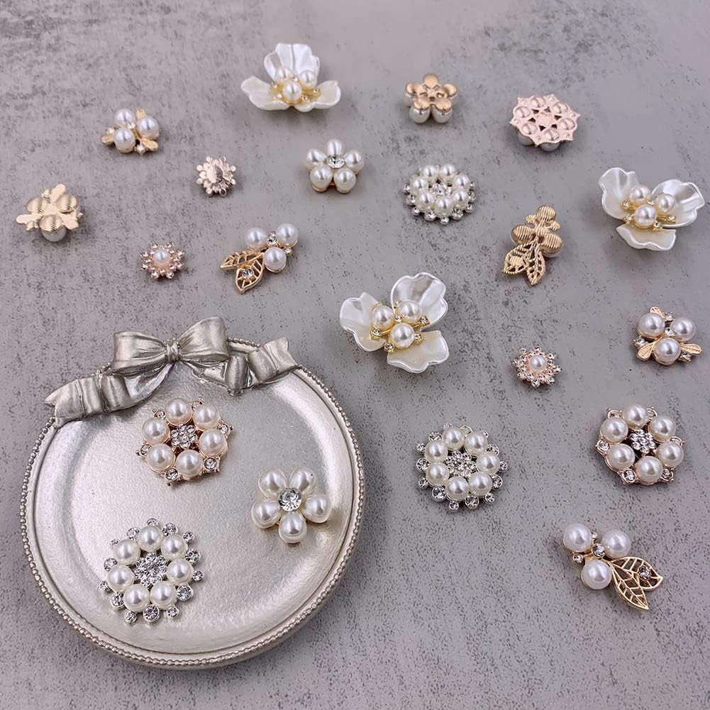 Pearl Embellishments – 21Pcs Rhinestone Buttons, Brooch, Pendants for Craft, Wed
