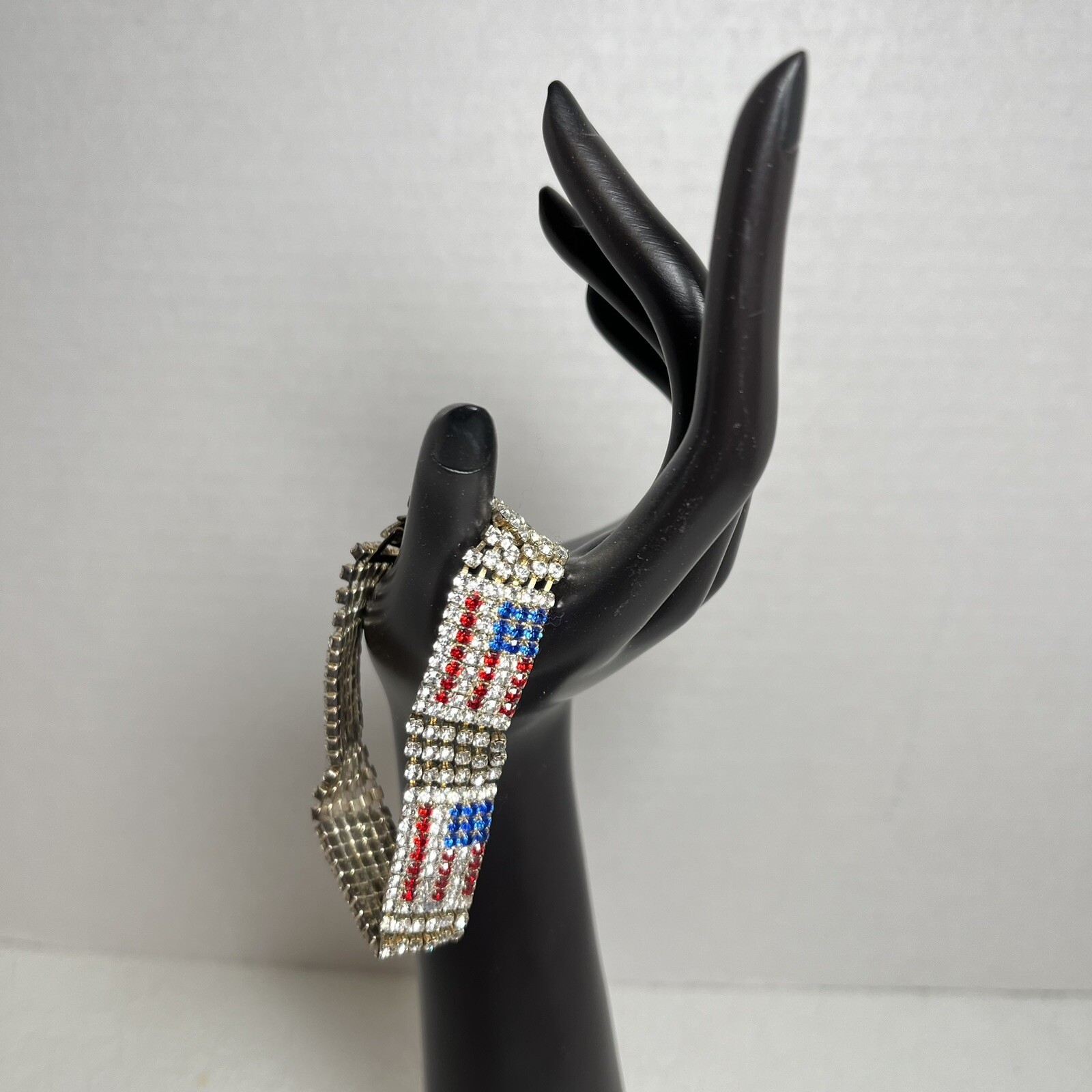 Vintage Austrian Crystal USA American National Flag Bracelet Patriot