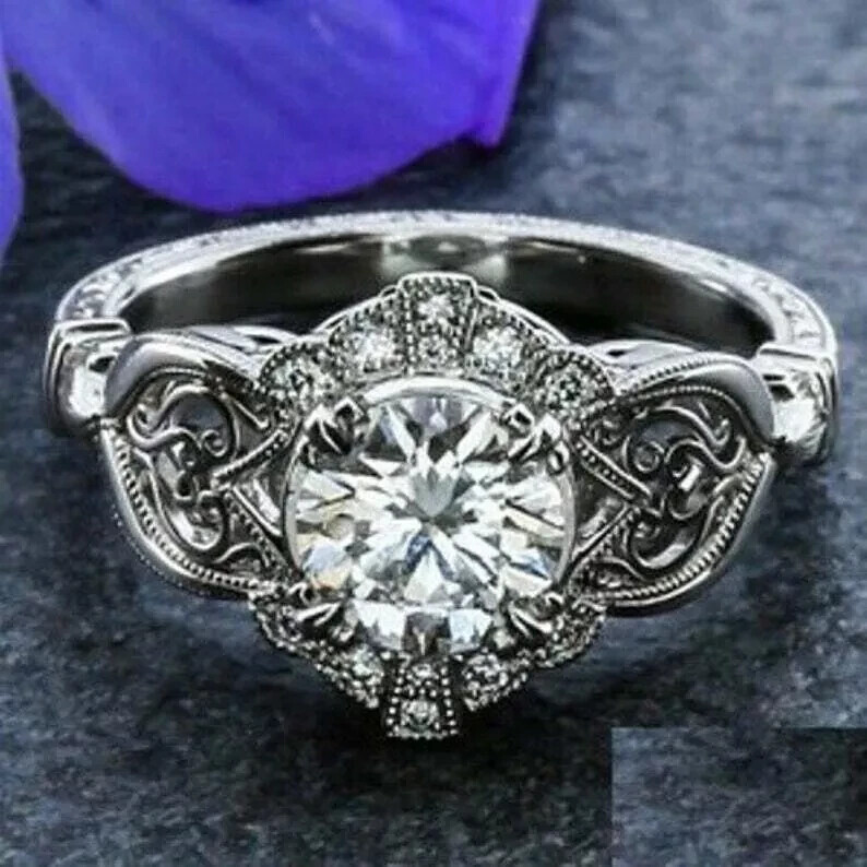 Art Deco Style 3CT Lab Created Diamond Openwork Gifts Ring 14k White Gold Finish