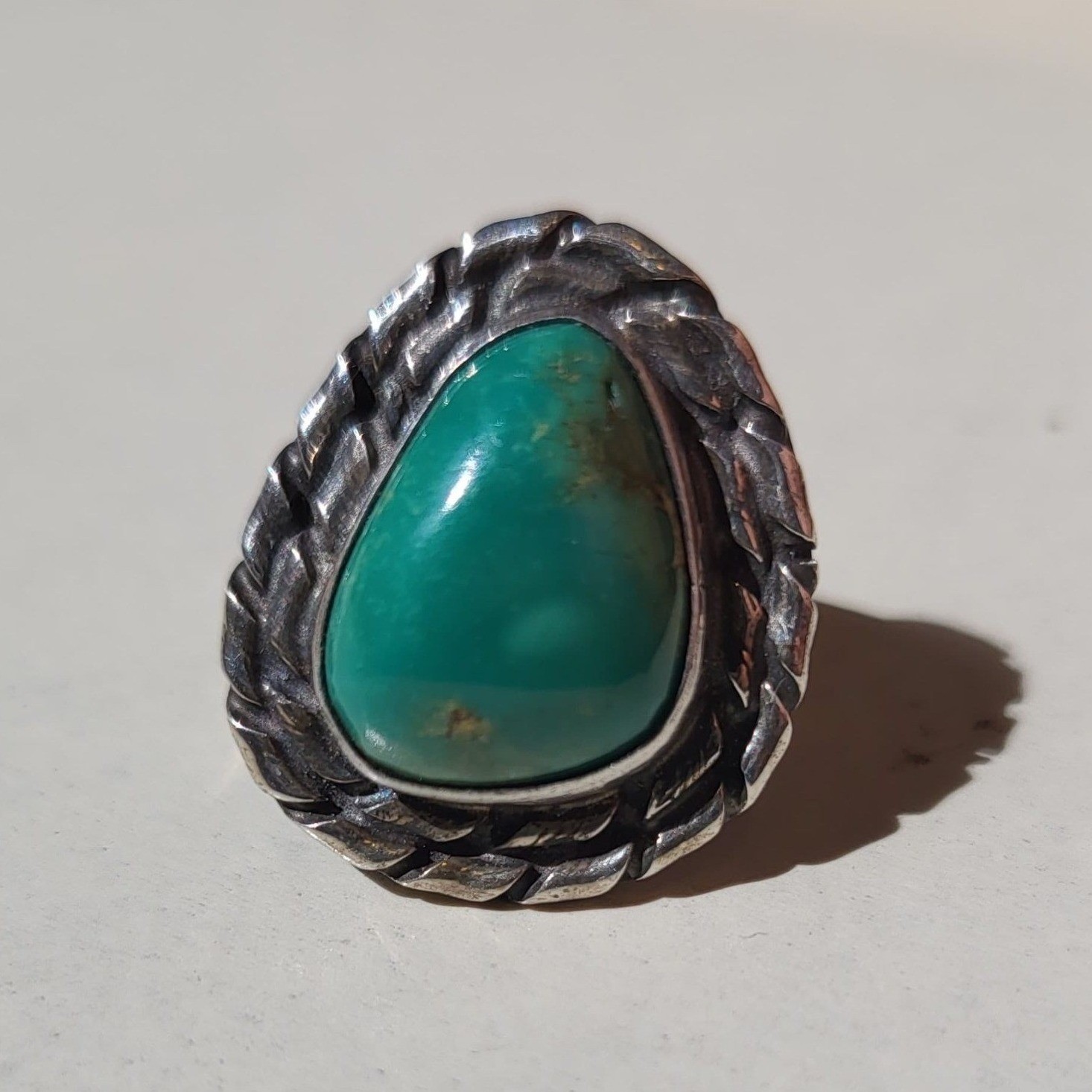 925 Sterling Silver Turquoise Teardrop Ring Sz 5.25 Vintage Boho Navajo