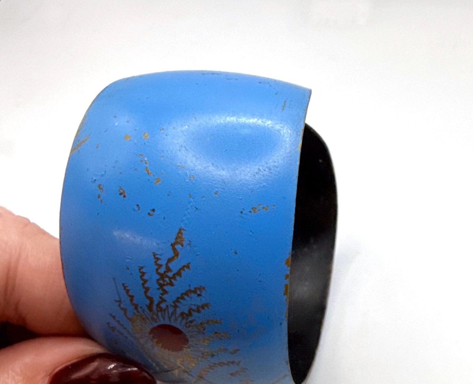 Vintage blue gold red enamel wide cuff bracelet
