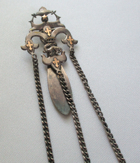 Vintage Fleur de Lis Belt Hook Chatelaine with Chains and Attachments