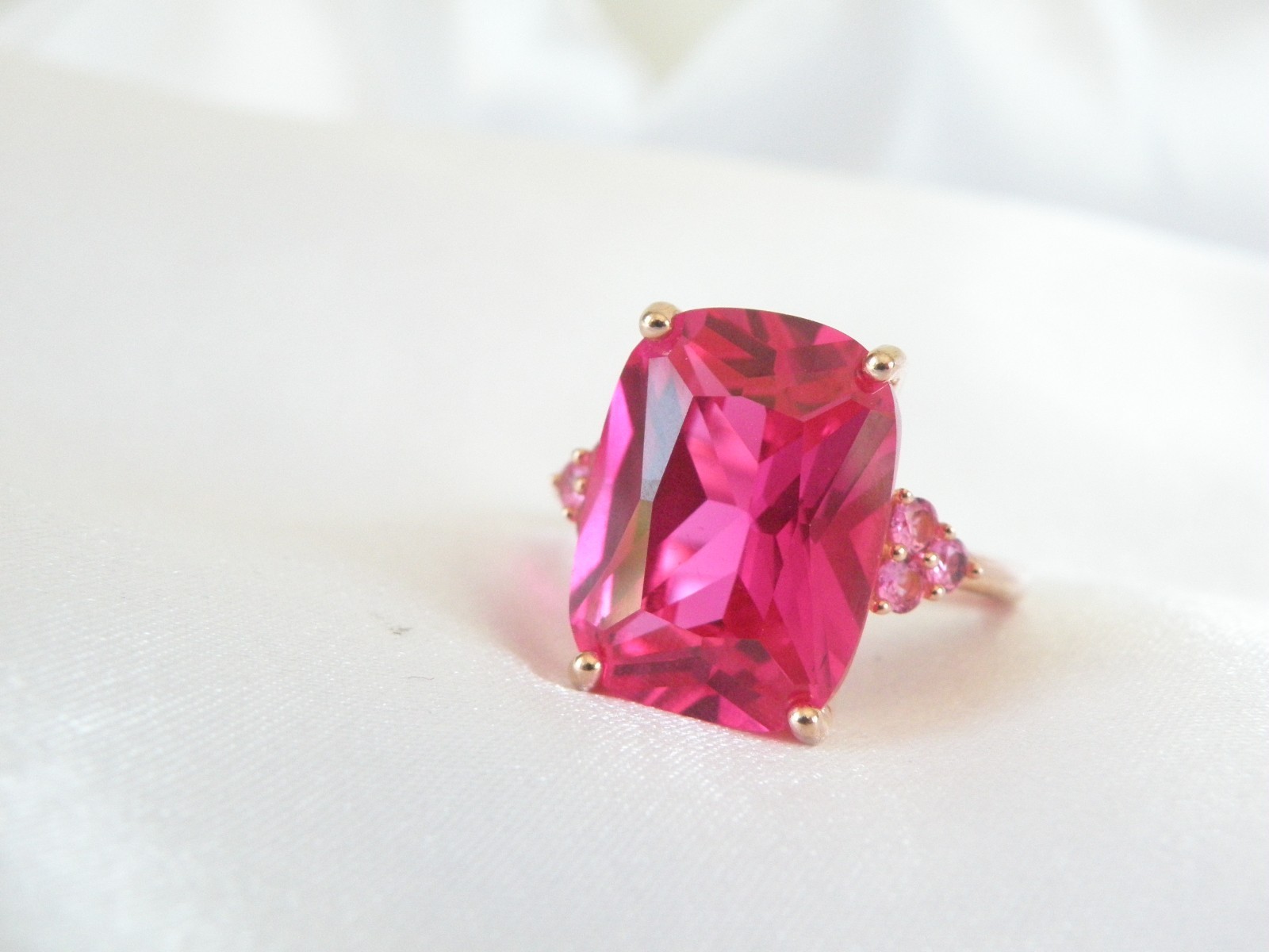 Sterling Silver 925 Rose Gold Large Lab Created Pink Sapphire Ruby Ring Size 10