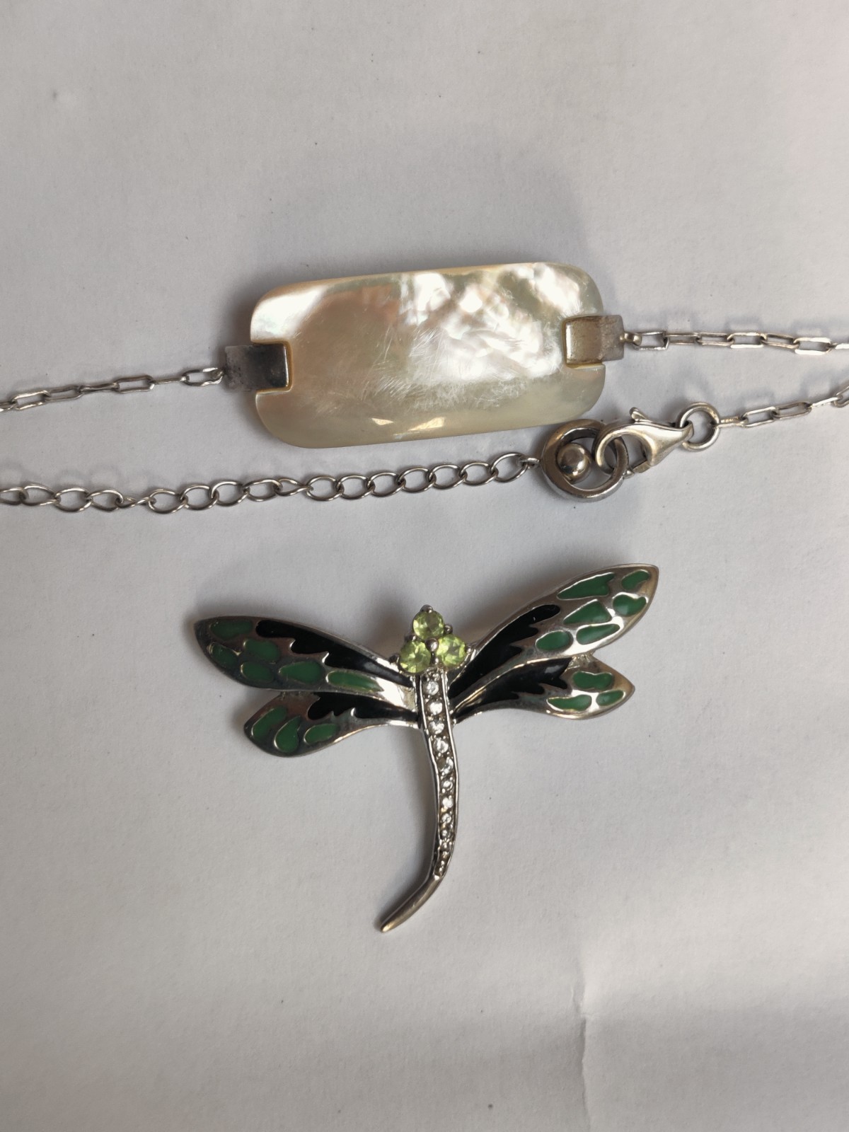 925 Sterling Silver Dragonfly Brooch & Mother of Pearl Bracelet | DBJ & Misaki