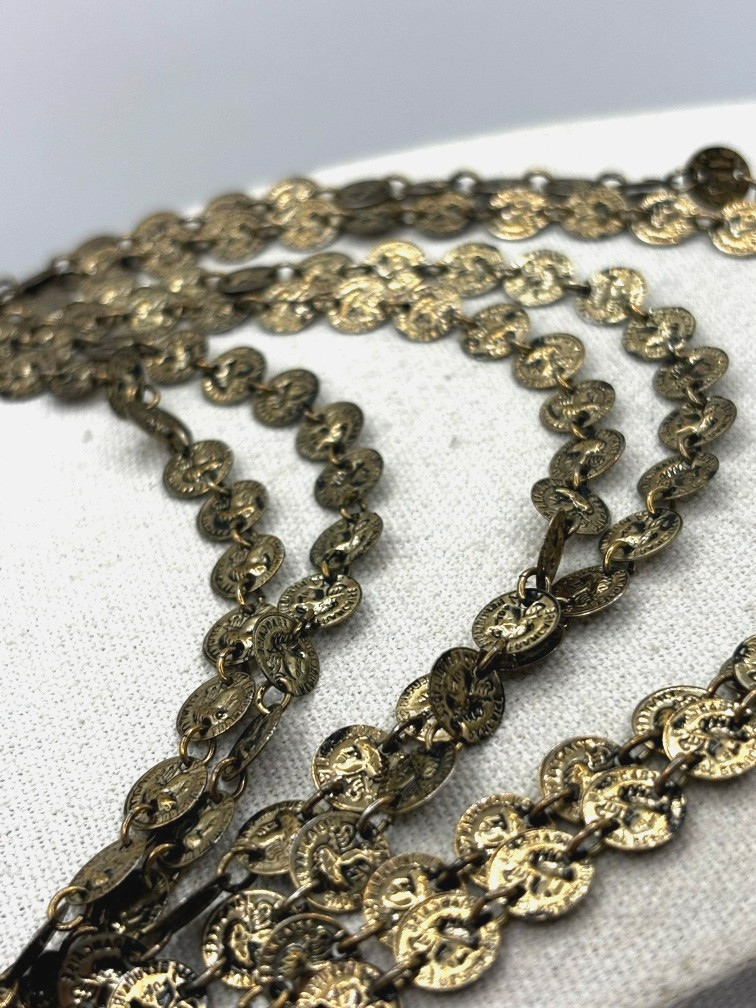 Vintage Mini Republic Of France Coin Link Multi Chain Gold Tone Layered Necklace