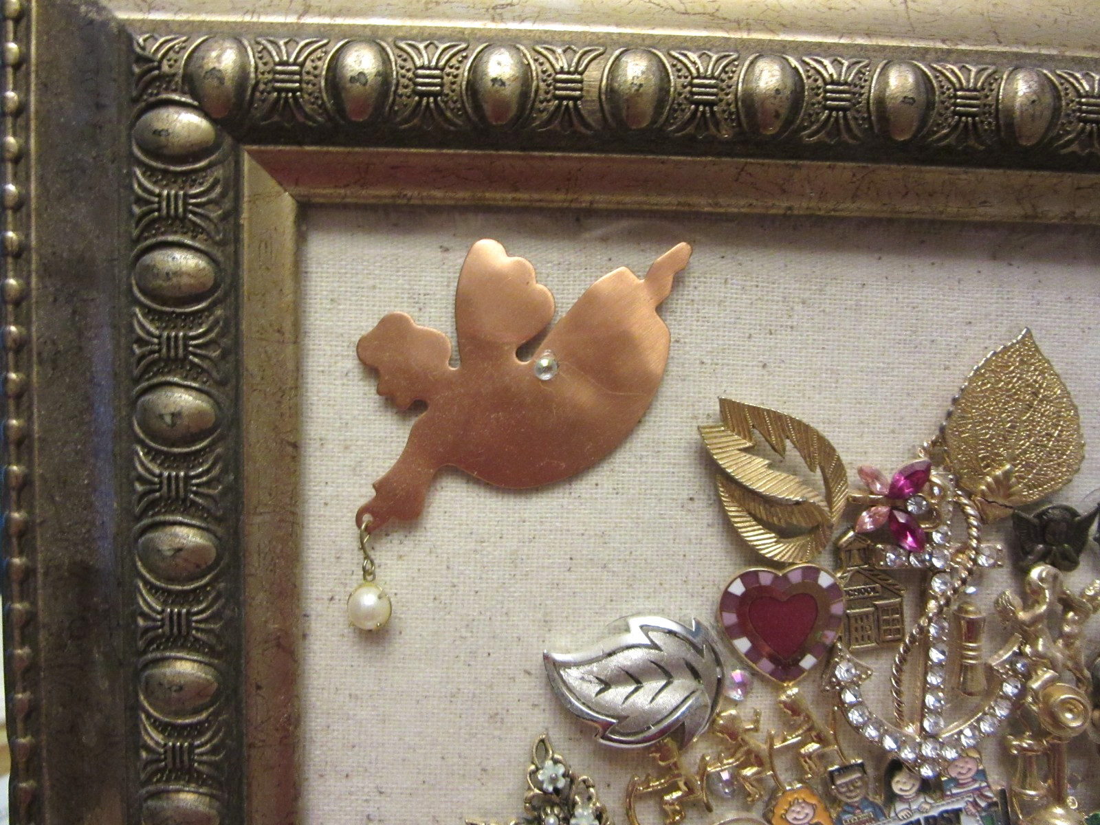 Vintage Jewelry Art Tree of Life Gold Tone Framed, All Different Costume Jewelry