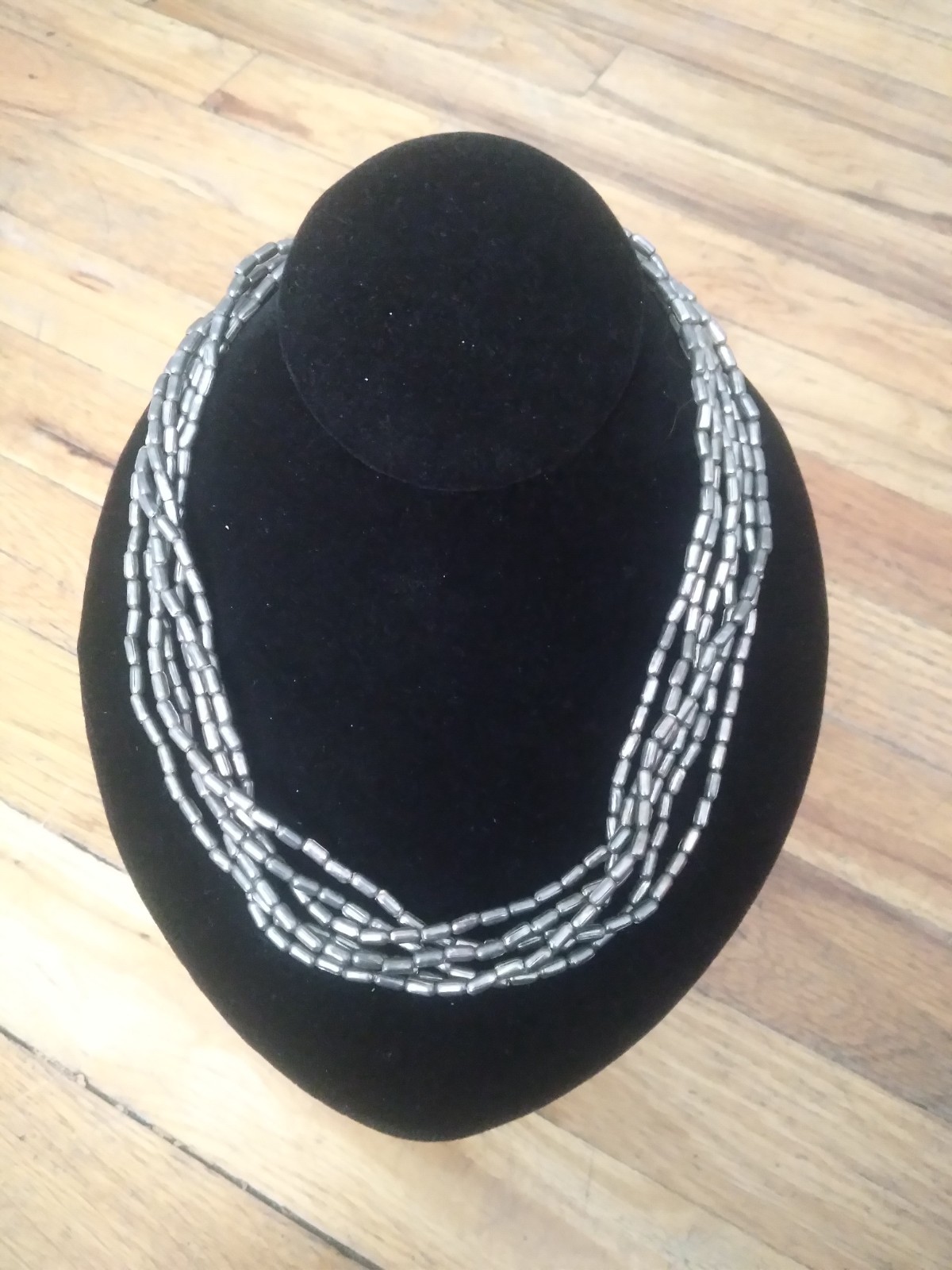 Vintage Silver Beaded Necklace 22 Inches 6 Strand Statement