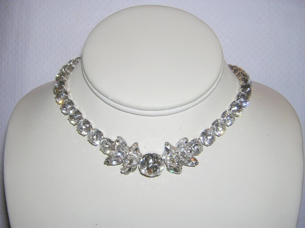 EISENBERG Exquisite HEADLIGHT & TRILLION Rhinestones UNIQUE Design NECKLACE
