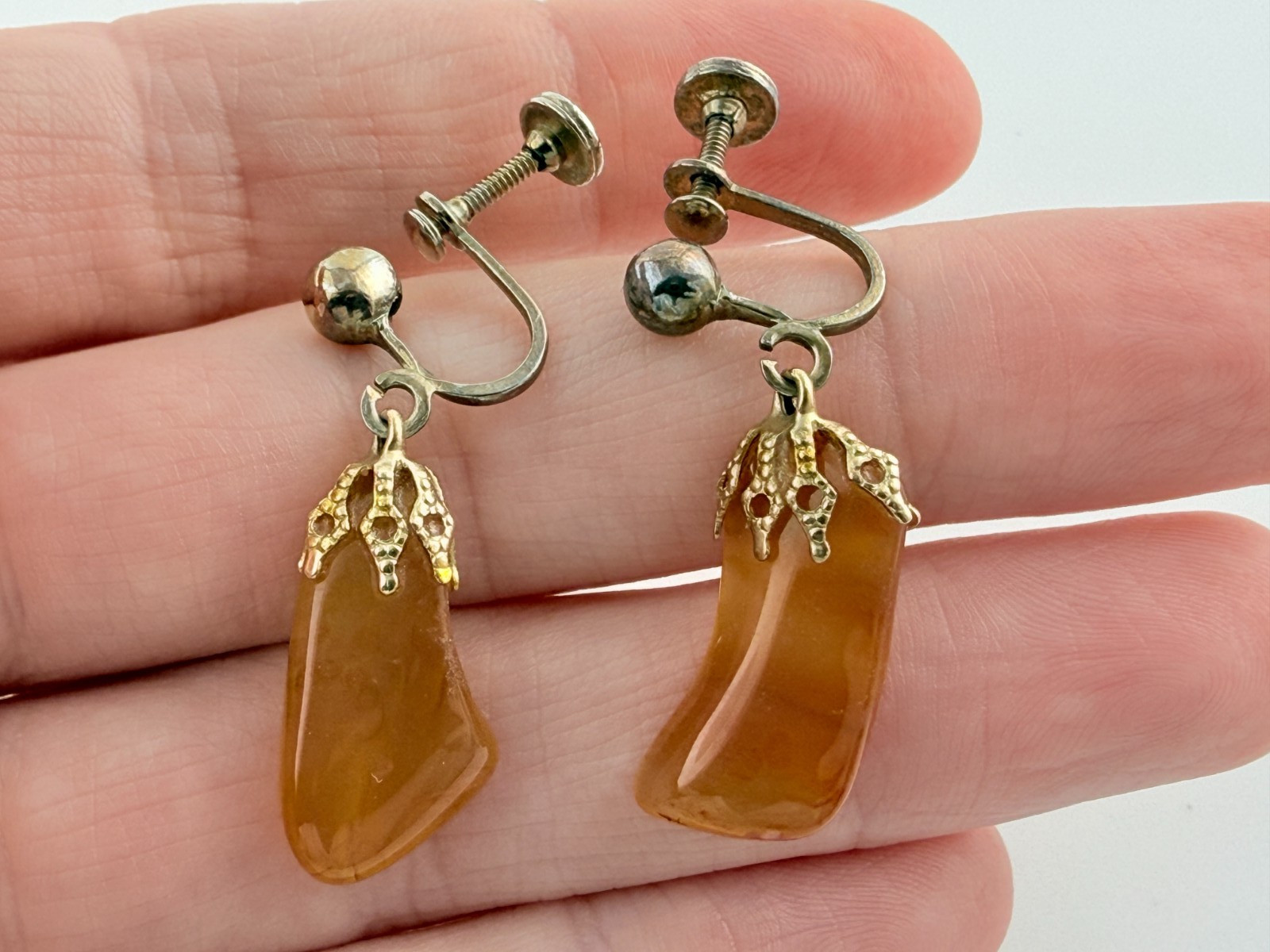 Vintage Costume Orange Banded Agate Screwback Earrings Screw Backs 1.25 Inches