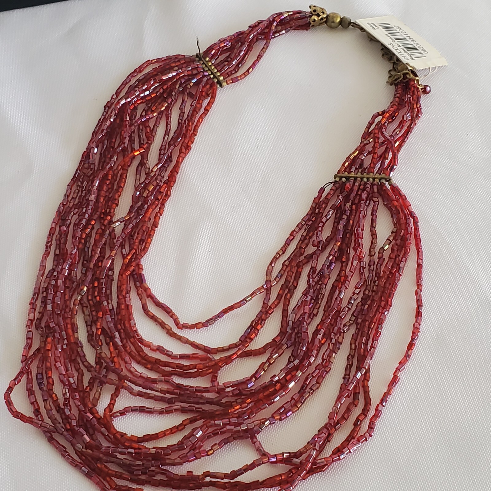 NEW 16 Strand Iridescent Wine Glass Seed Beaded Bib Necklace Costume 16″-18″