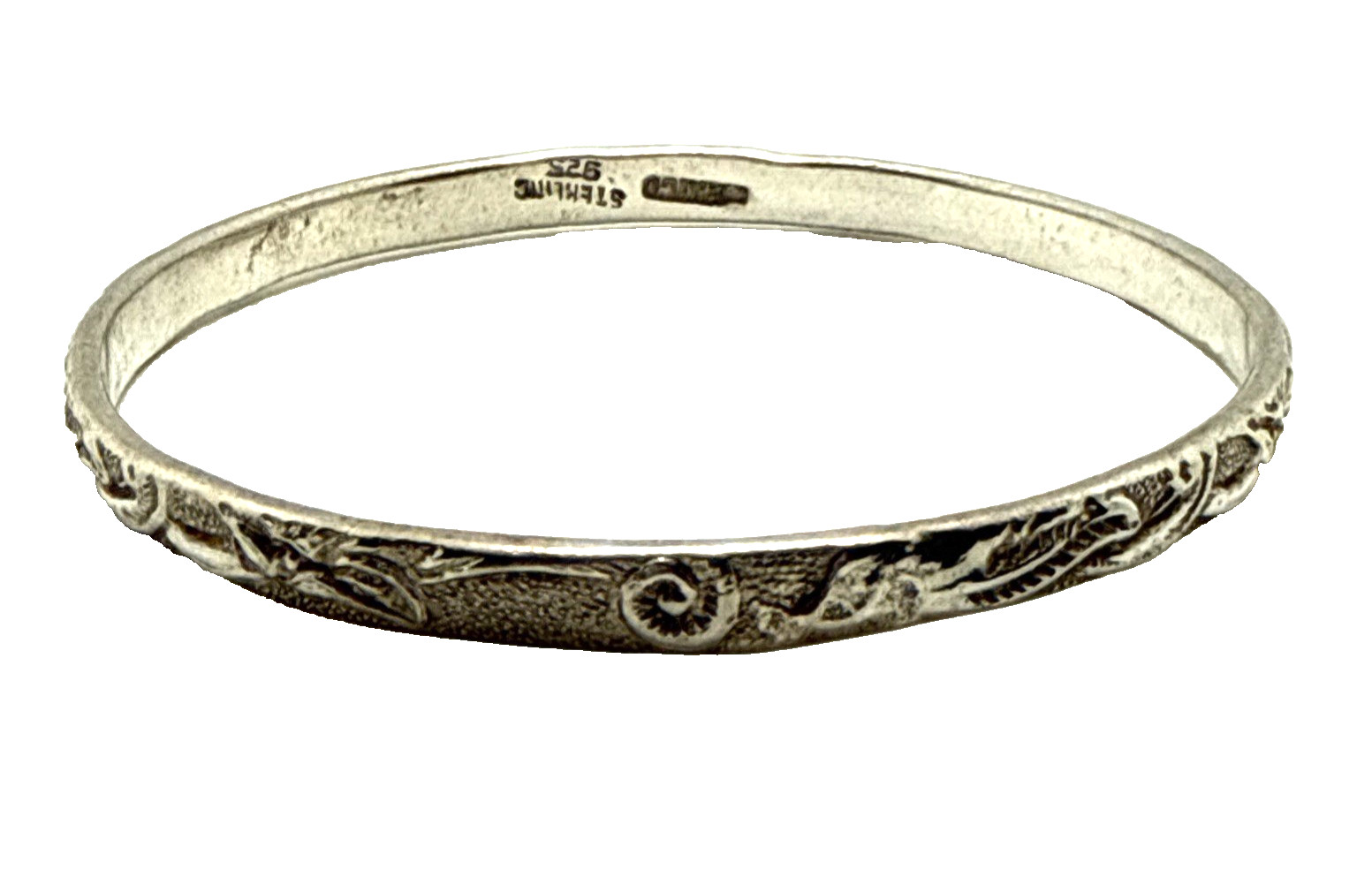 Vintage Mexican Sterling Silver 925 Bangle Bracelet Ornate Design 19g Large 9″