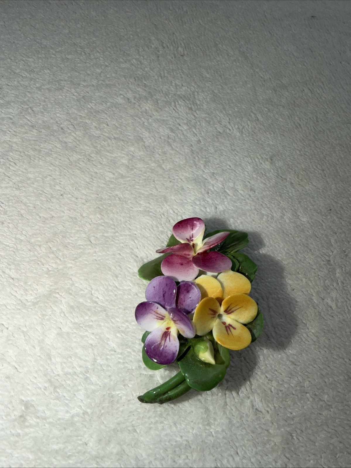 VTG Cara China Violets Porcelain Bouquet Brooch Bow Pin Staffordshire