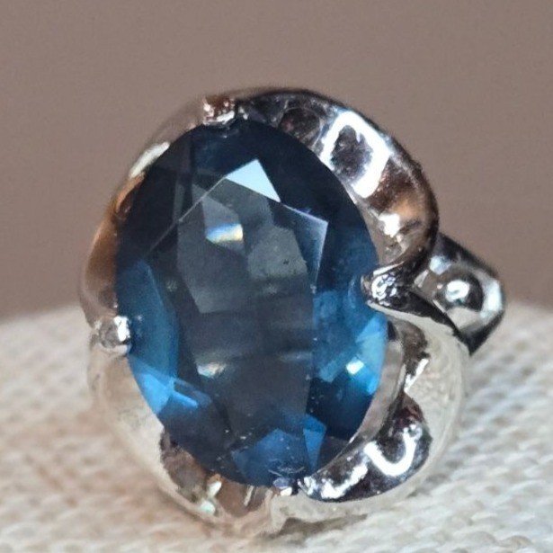 Cellini Sterling Silver Blue Crystal Cocktail Ring Vintage Statement Jewelry 7