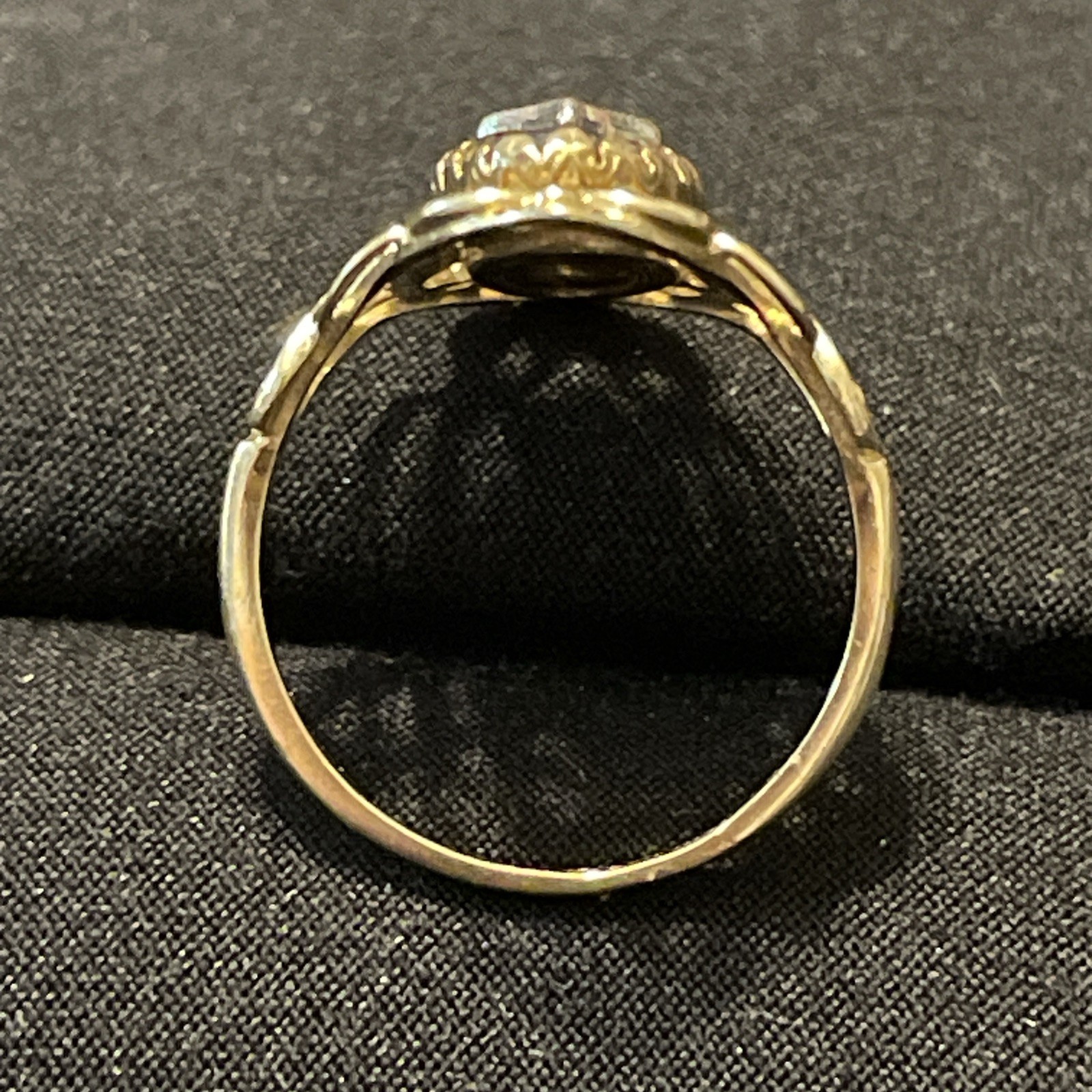 Vintage PSCO 10K Gold Black Onyx Diamond Filigree Lace Cocktail Ring Size 7