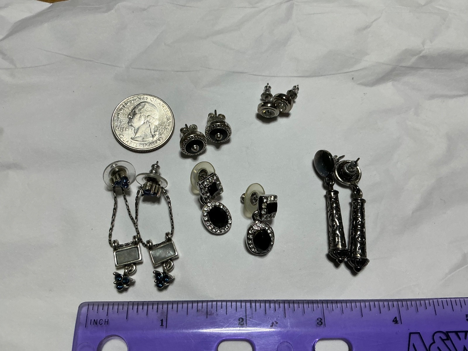 Vintage Silver Tone Drop Post Earring Lot, Napier Mother of Pearl/Abalone