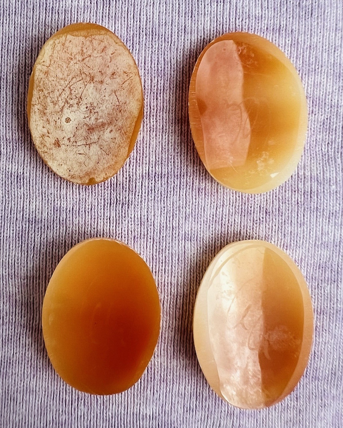 Vtg Hand Carved Shell Cameos (4) Loose Oval Lady Portrait Right Facing 2, Left 2