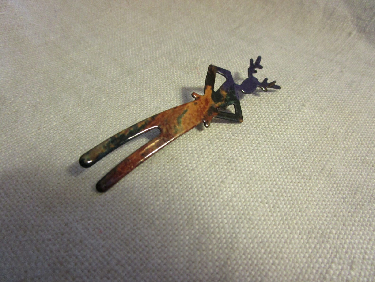 Enamel on metal, tall skinny person with antlers brooch, OOAK FE25-8
