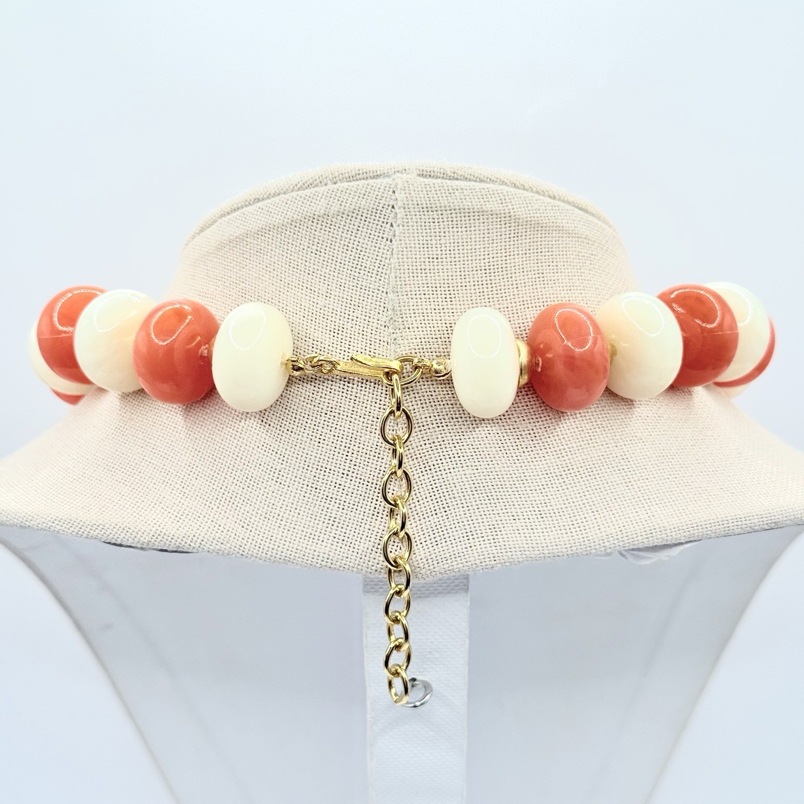 Vtg Chunky Necklace Choker Mid Century Orange Cream Lucite Beads Gold Caps R