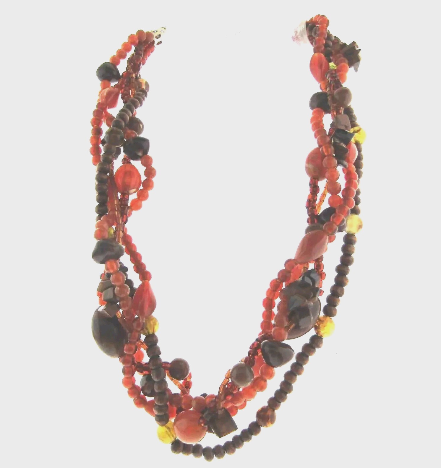 Vintage 5 Strand Lucite Beaded Necklace Wood and Tiger’s Eye