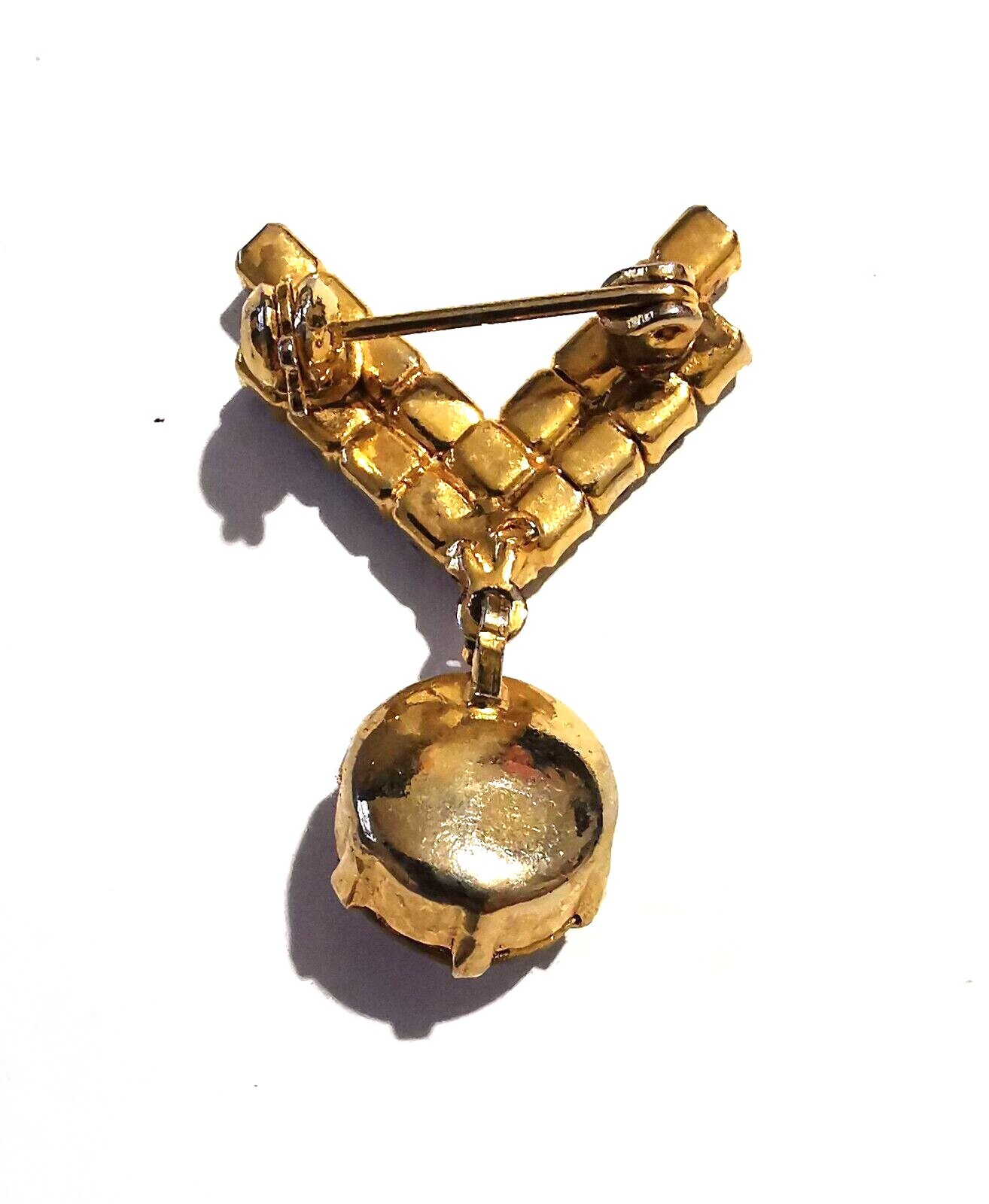 Vintage Czech Small Brooch Cognac Tone Glass Pendant Clear Rhinestones Handmade