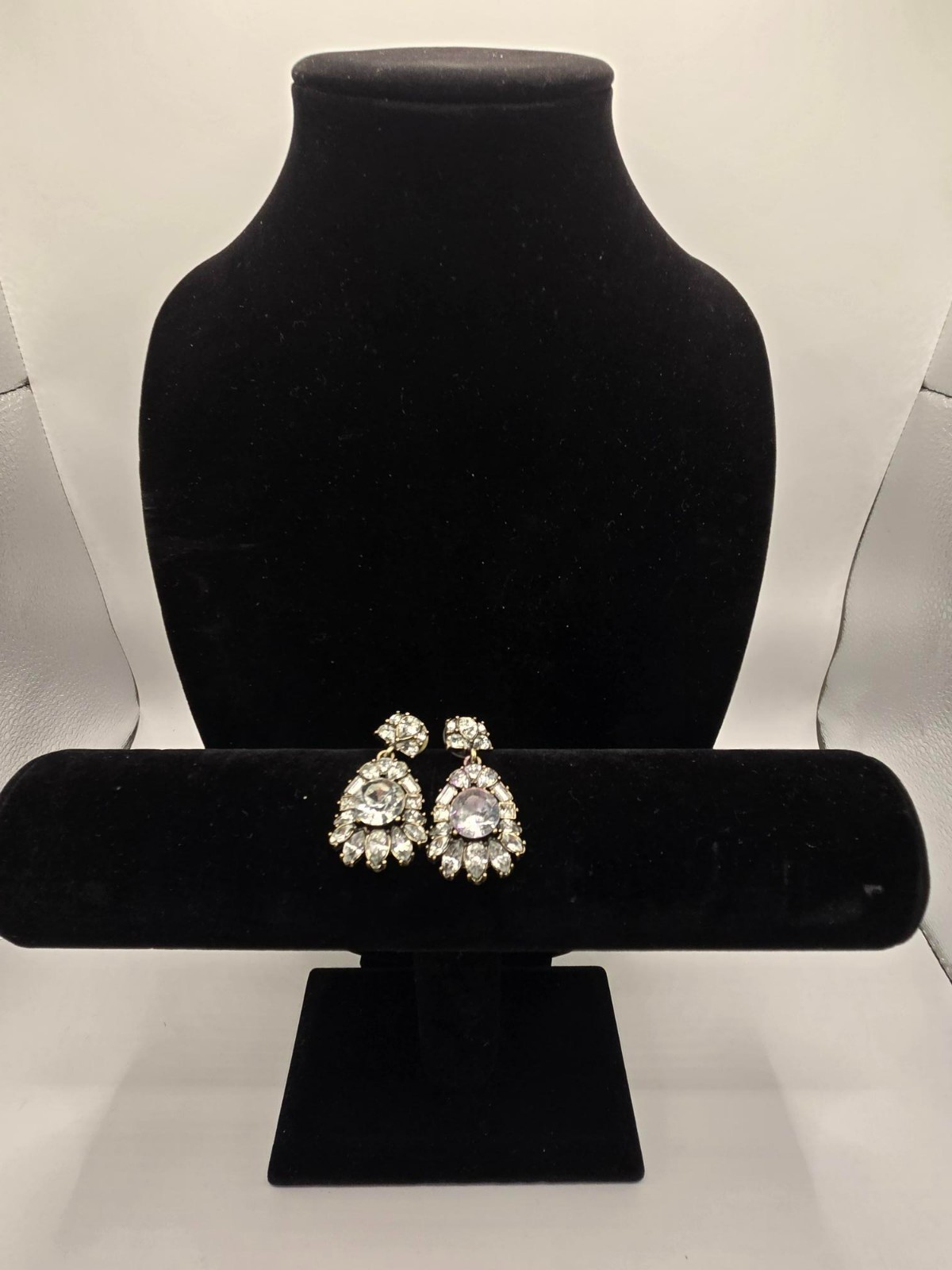Vintage Clear Rhinestone Cluster Teardrop Drop Dangle Post Earrings Pierced Brid