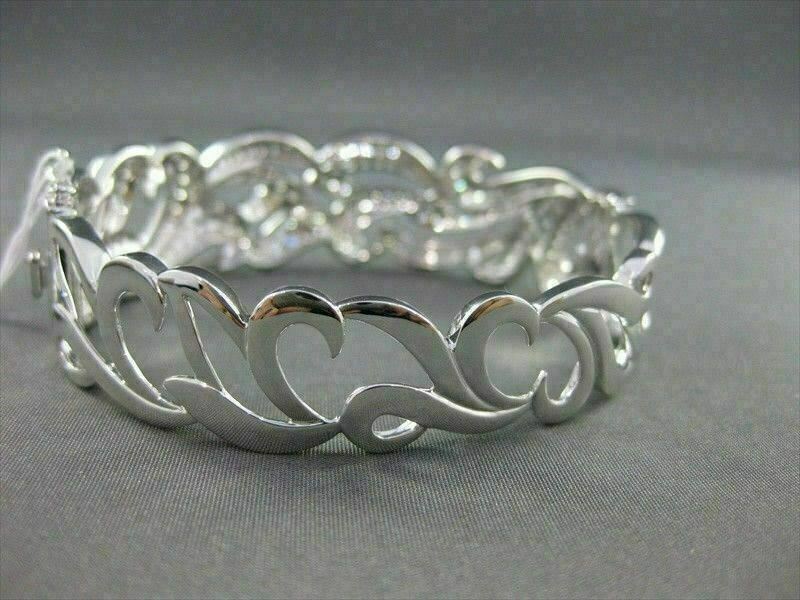 ANTIQUE WIDE 5.48CT DIAMOND 18KT WHITE GOLD BANGLE BRACELET F VS/VVS #G00114