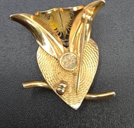 Vintage Signed CW 12K Gold Filled, Filigree Owl Pin Brooch