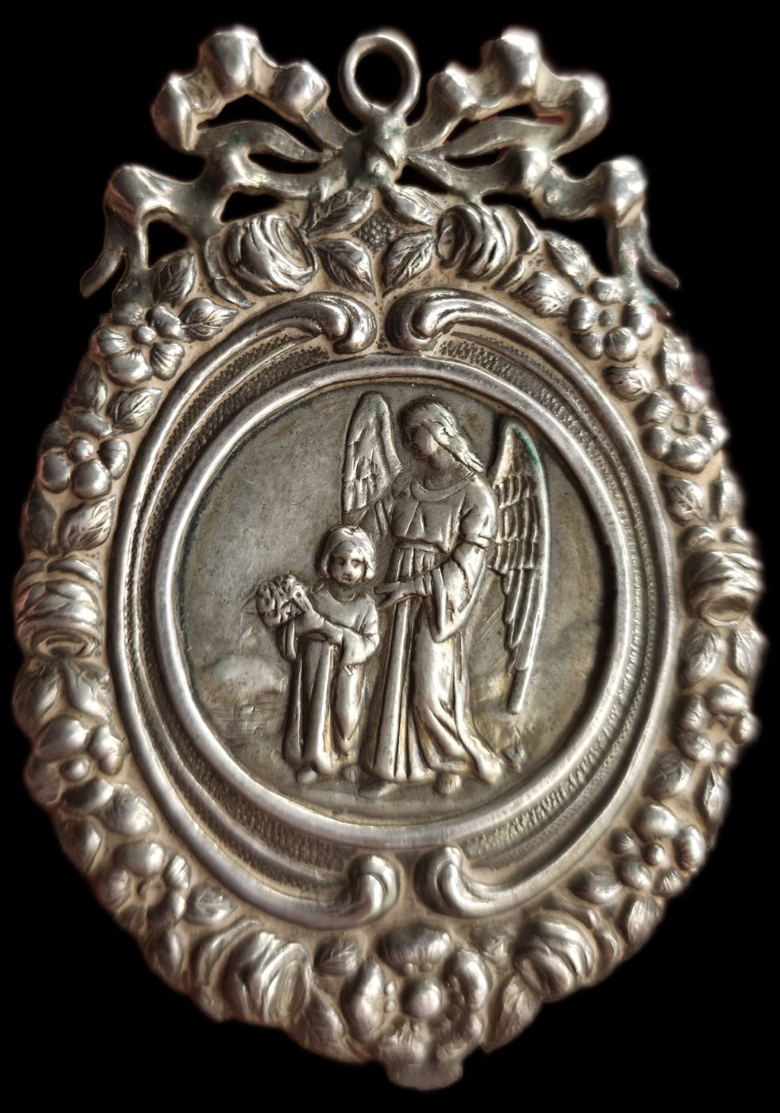 Fine Antique 19Th Century Art Nouveau Silver Divine Protection Pendant Ca 1890