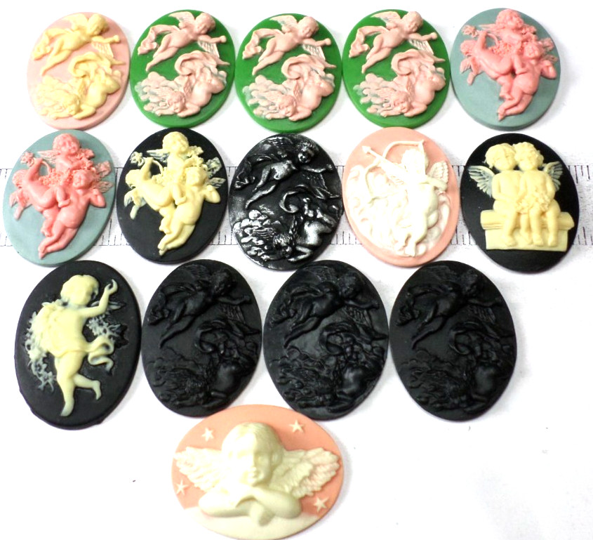 15 of 40x30mm Mixed Different Vintage Cherubs Oval Cameos Cabochons Lot